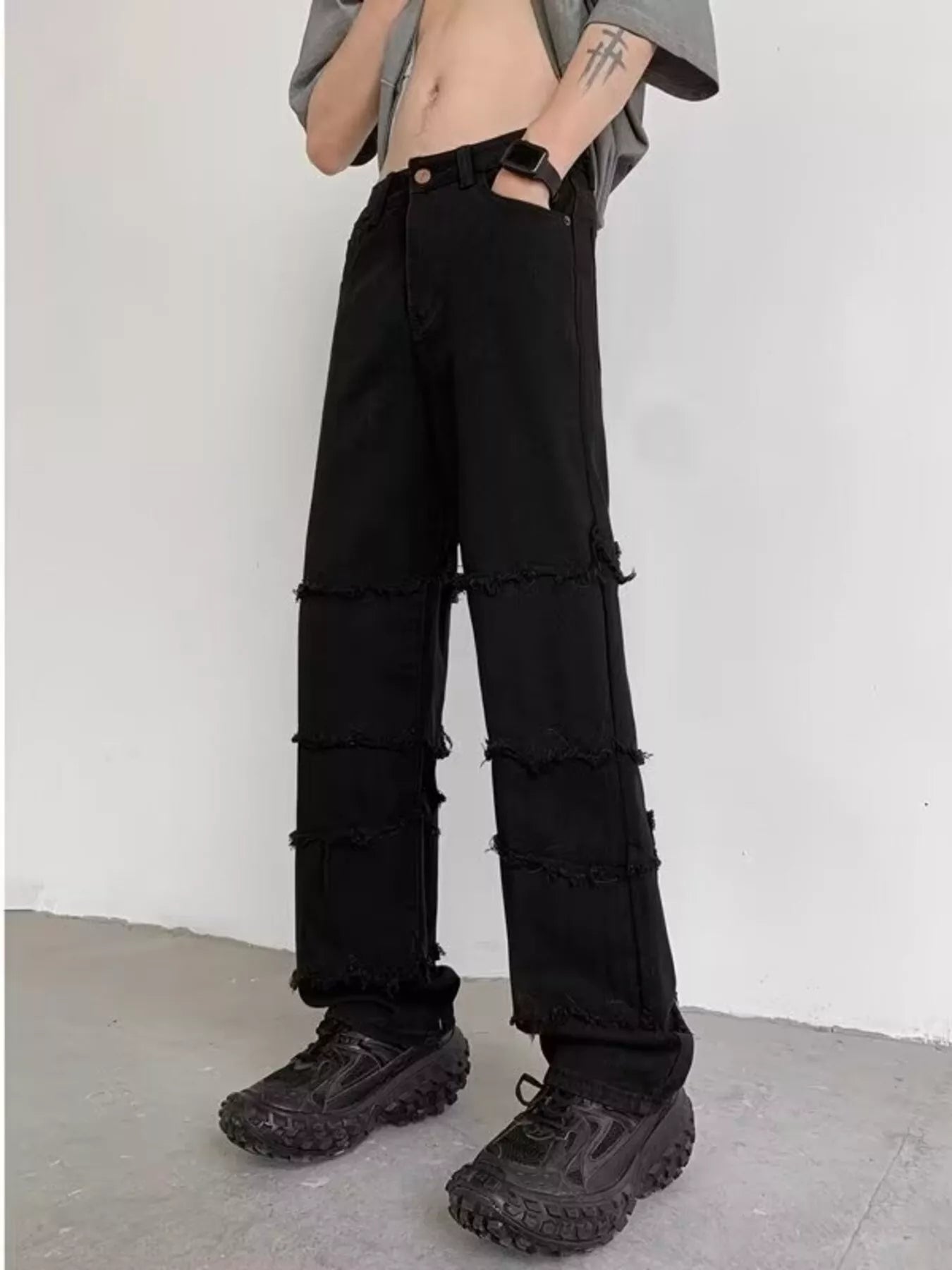 Men's Full Size Raw Hem Jeans Plus Size