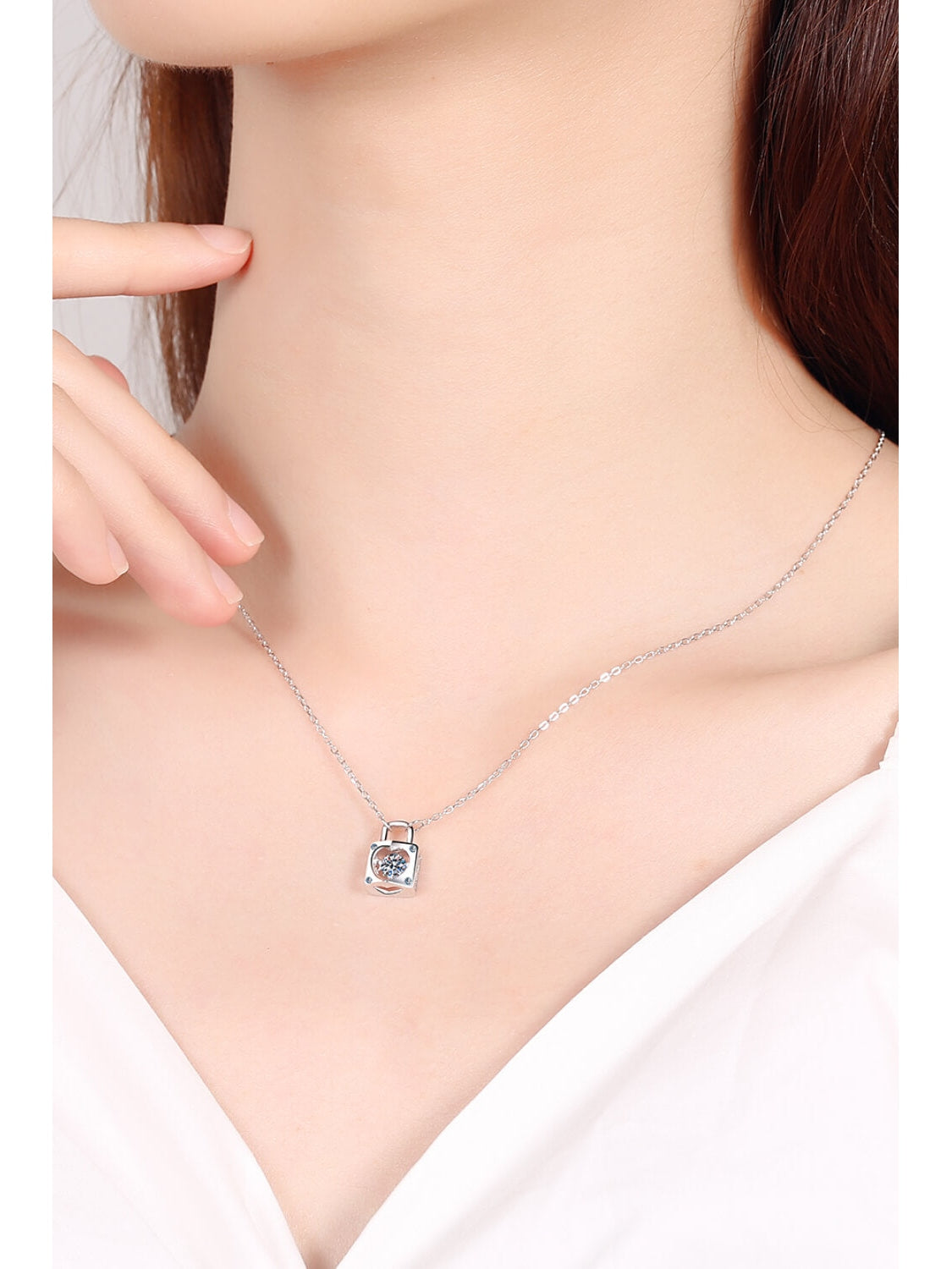 Adored Moissanite Lock Pendant Necklace