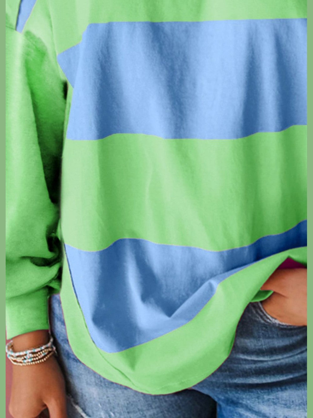 Women Pink Color Block Round Neck Long Sleeve Top NicholesGifts