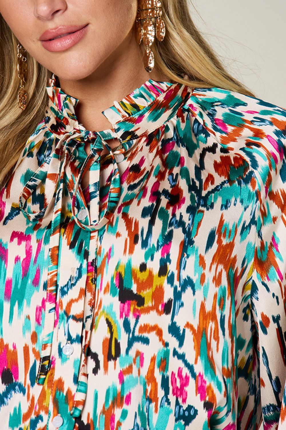 Women Double Take Full Size Printed Button Up Long Sleeve Shirt NicholesGifts