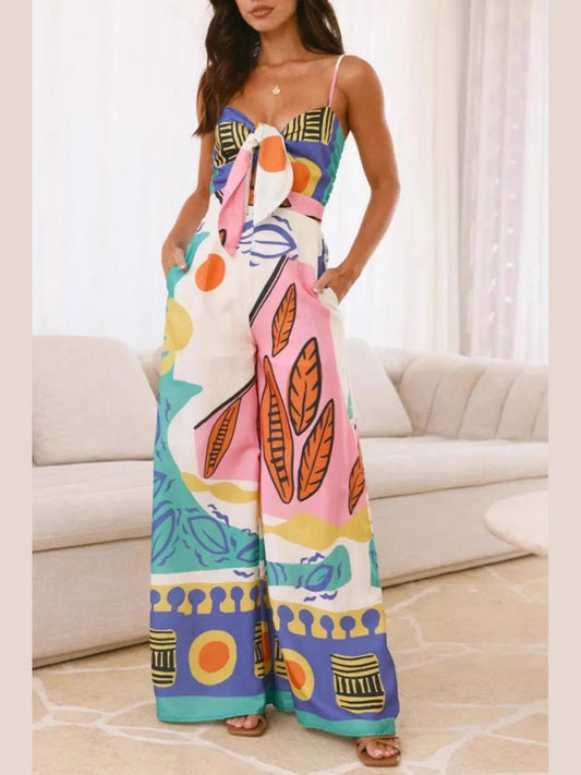 Printed Wide Leg Cami Jumpsuit nicholesgifts