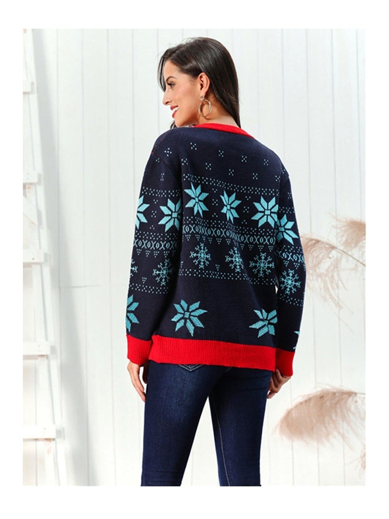 NicholesGifts Women Snowflake Pattern Button Down Cardigan NicholesGifts