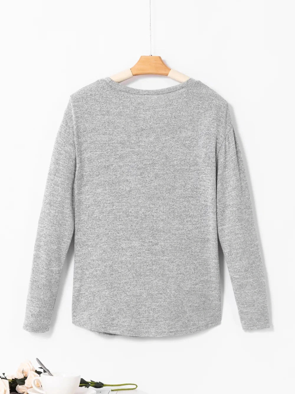 Decorative Button Round Neck Long Sleeve Top nicholesgifts