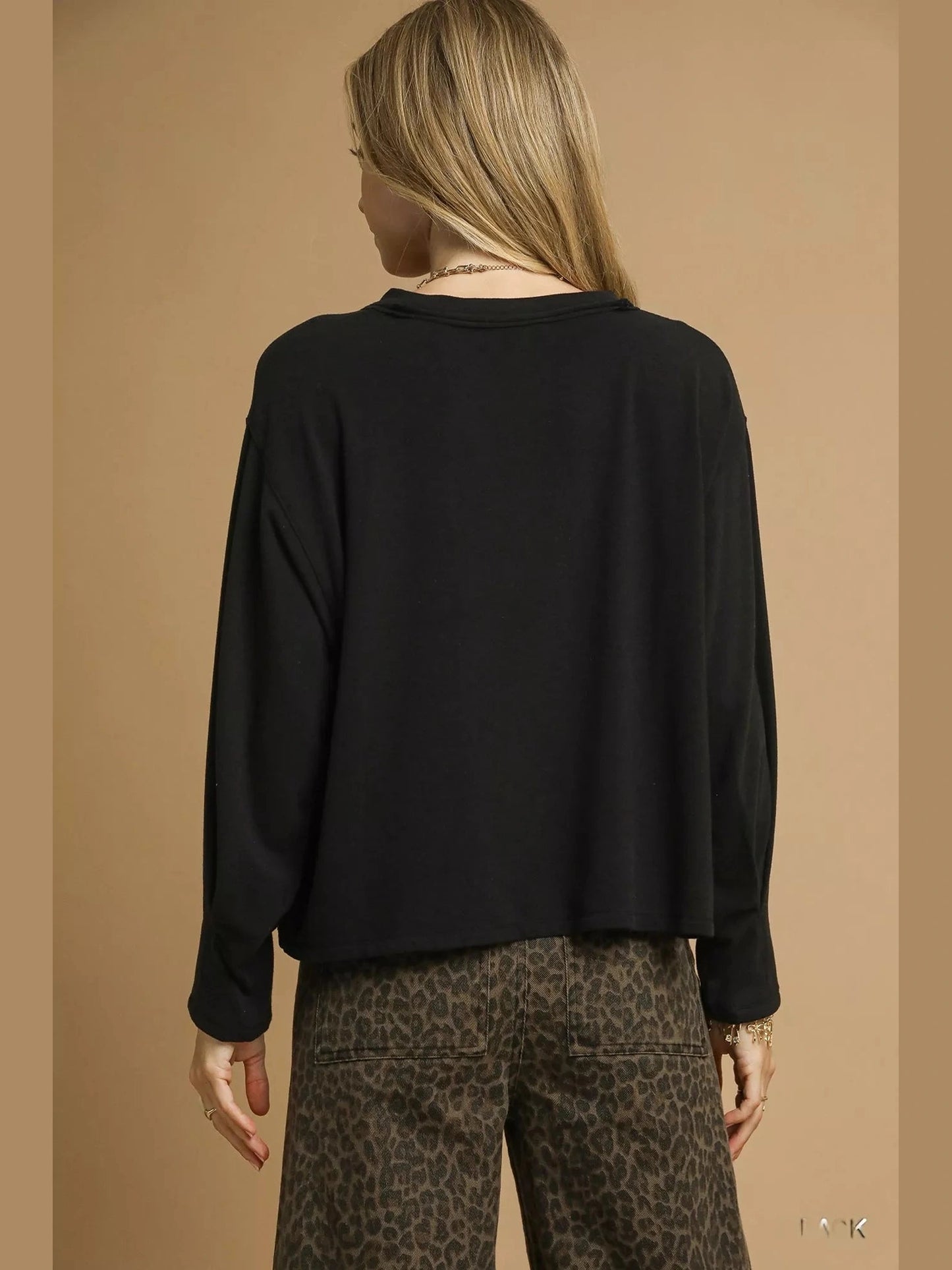 Umgee Brushed Fleeve Crewneck Top Trendsi