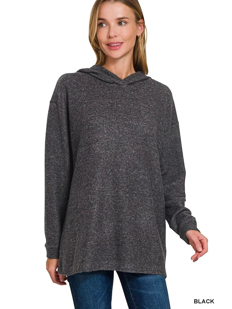 Zenana Hooded Brushed Melange Hacci Sweater NicholesGifts