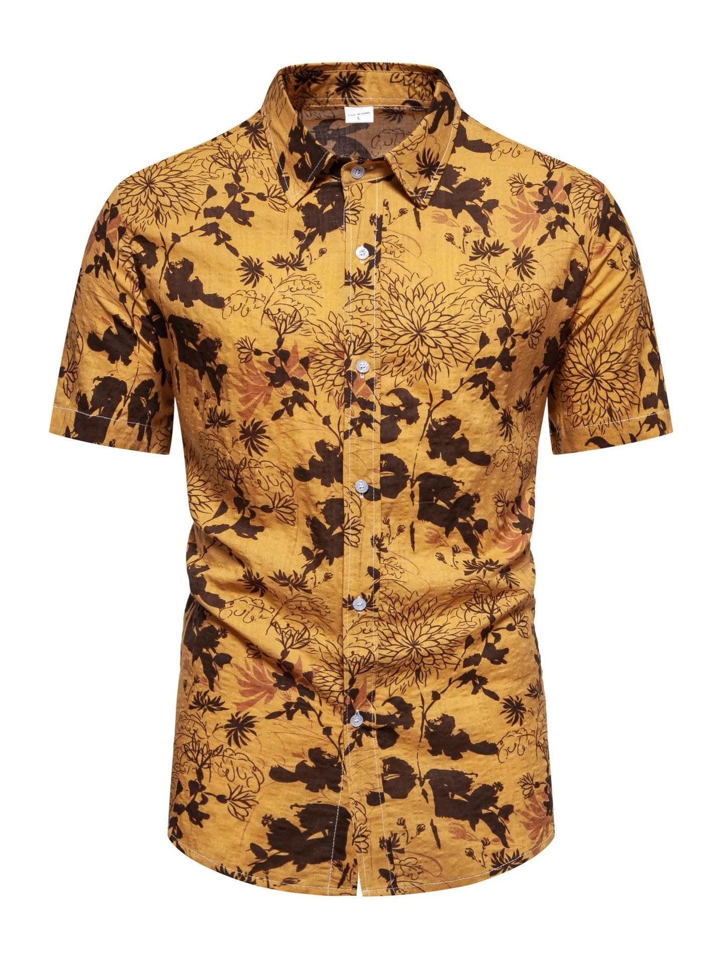 Men's Plus Size Floral Print Short Sleeve Button Down Shirt Trendsi