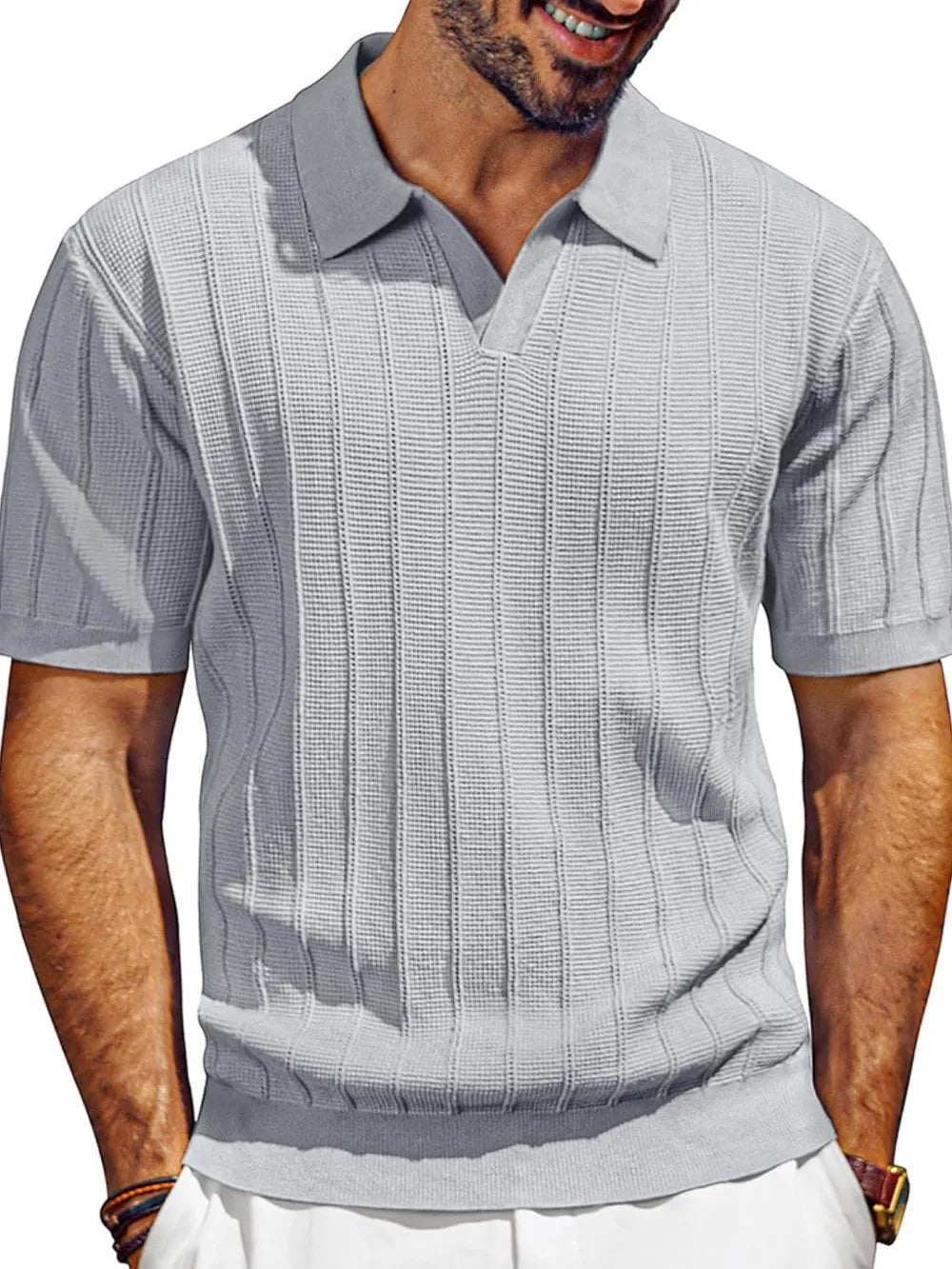 Men's Full Size Textured Collared Neck Short Sleeve Polo Plus Size Trendsi