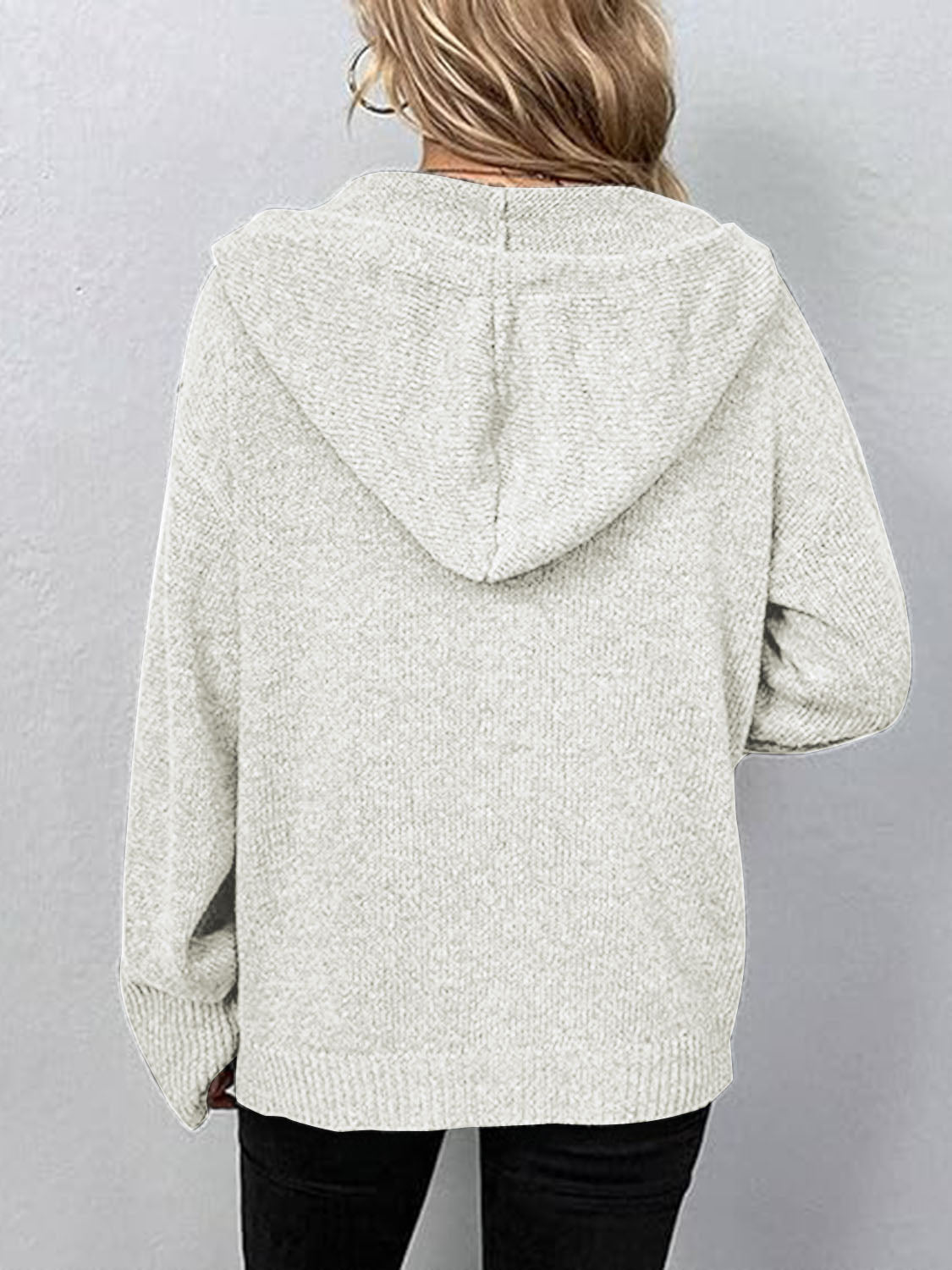 Women Button Up Drawstring Long Sleeve Hooded Cardigan nicholesgifts