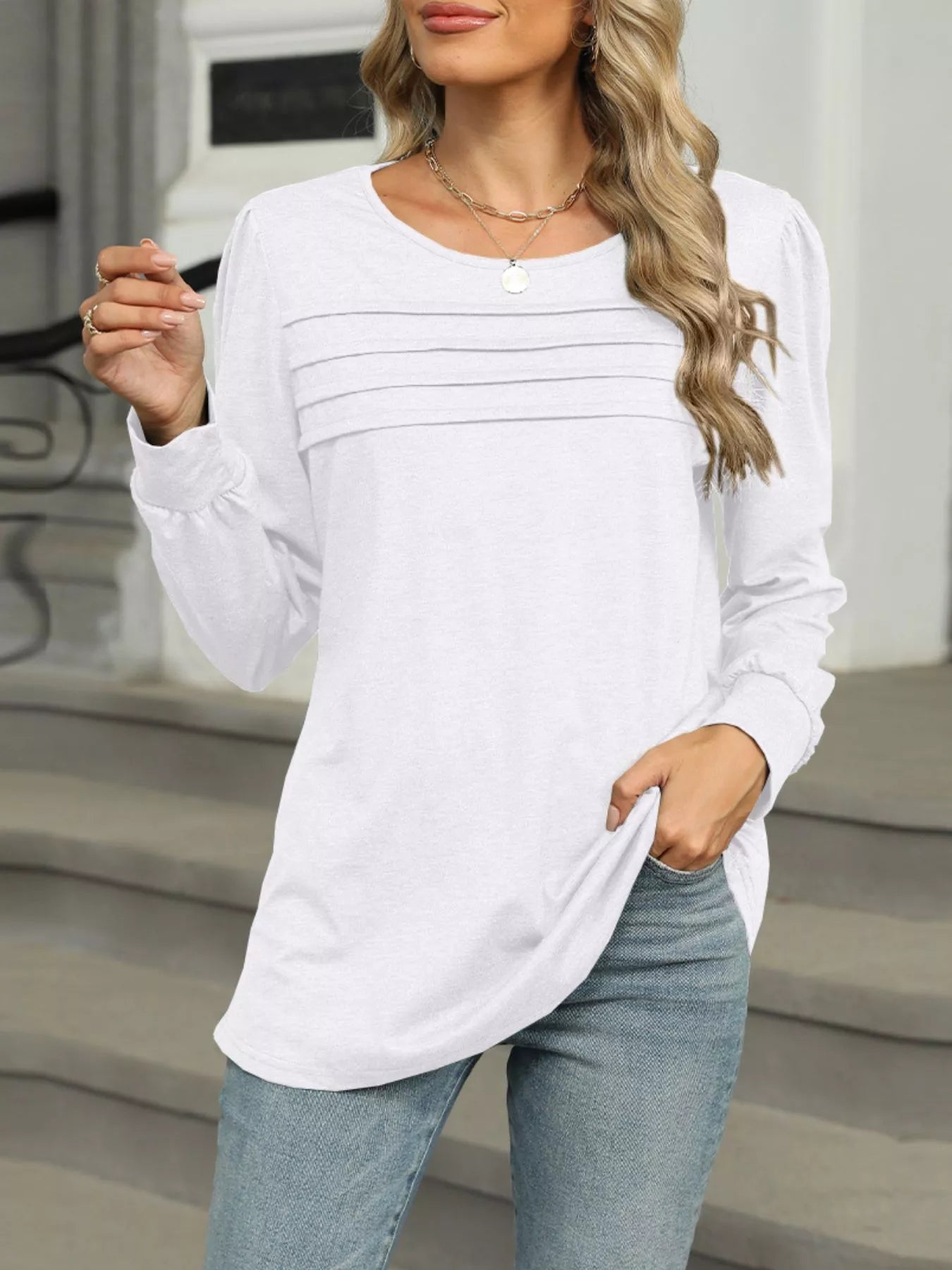 Long Sleeve Round Neck T-Shirt Trendsi