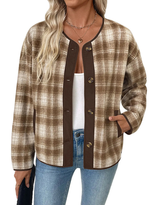 Plaid Long Sleeve Button-Up Jacket Trendsi