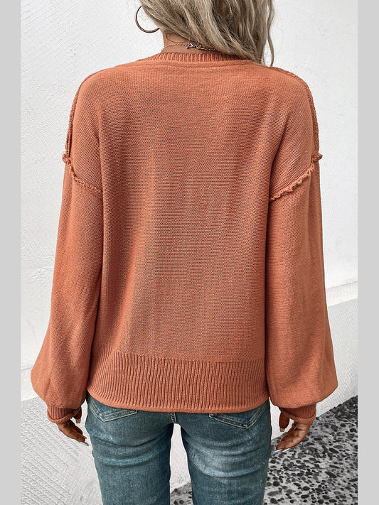 Perfee V-Neck Exposed Seam Sweater nicholesgifts