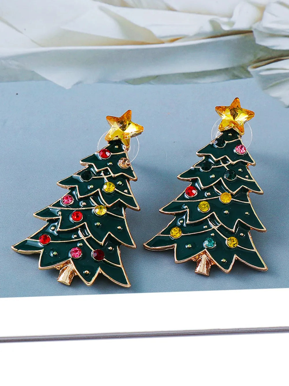Alloy Inlaid Rhinestone Christmas Tree Earrings Trendsi