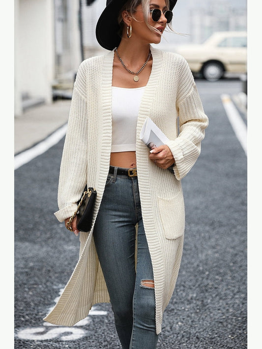 NicholesGifts Women Dropped Shoulder Long Sleeve Cardigan with Pocket