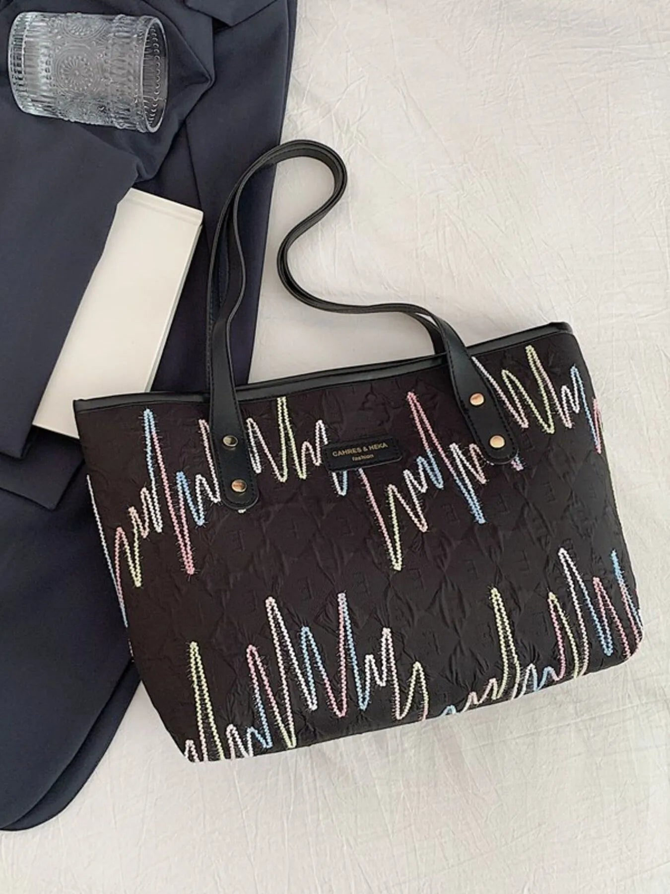 Contrast PU Leather Tote Bag Trendsi