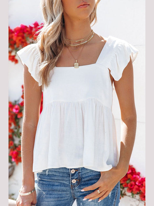 Full Size Ruffled Square Neck Cap Sleeve Blouse NicholesGifts