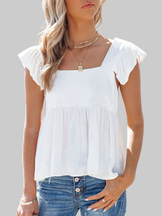 Full Size Ruffled Square Neck Cap Sleeve Blouse nicholesgifts