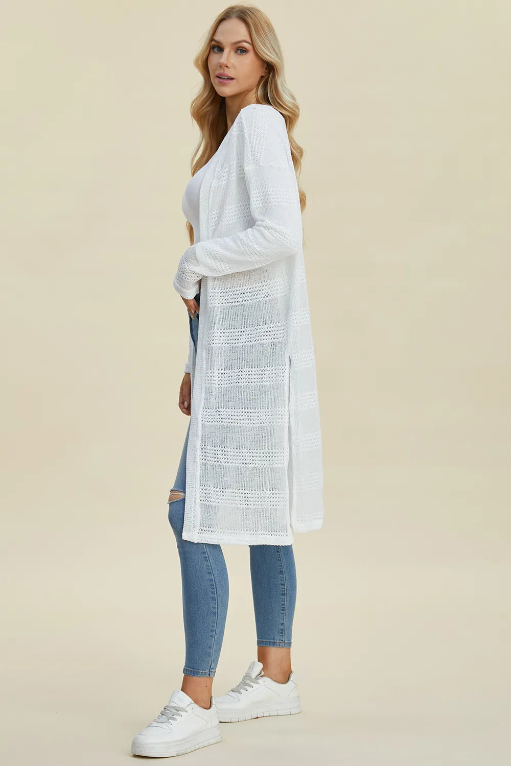Double Take Full Size Open Front Longline Cardigan NicholesGifts