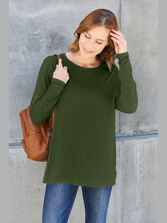 Women Basic Bae Full Size Round Neck Dropped Shoulder T-Shirt