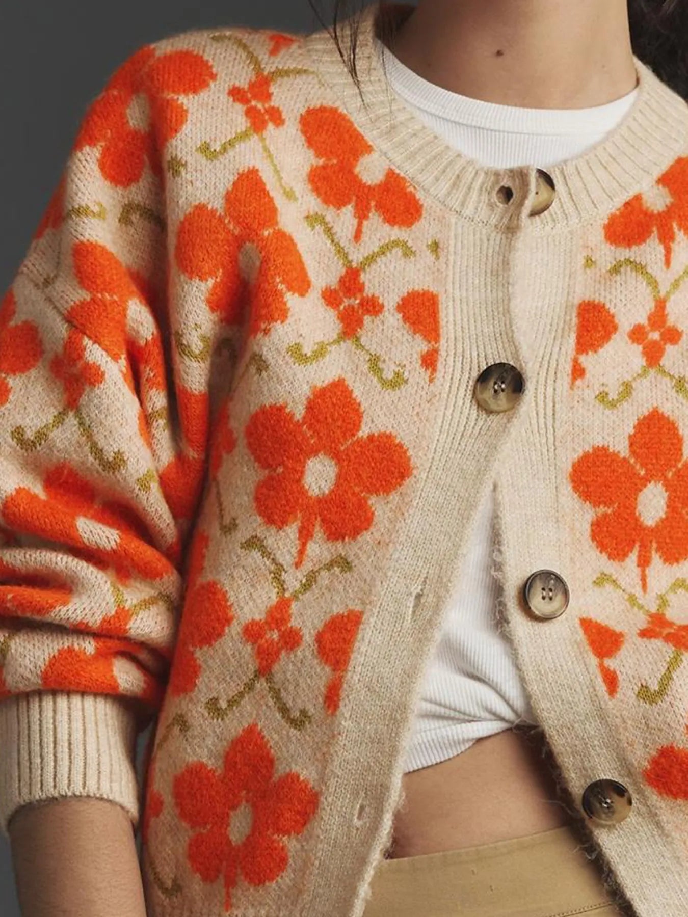 Flower Button Up Long Sleeve Cardigan