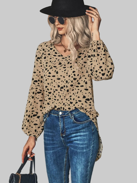 Animal Print V-Neck High-Low Blouse nicholesgifts