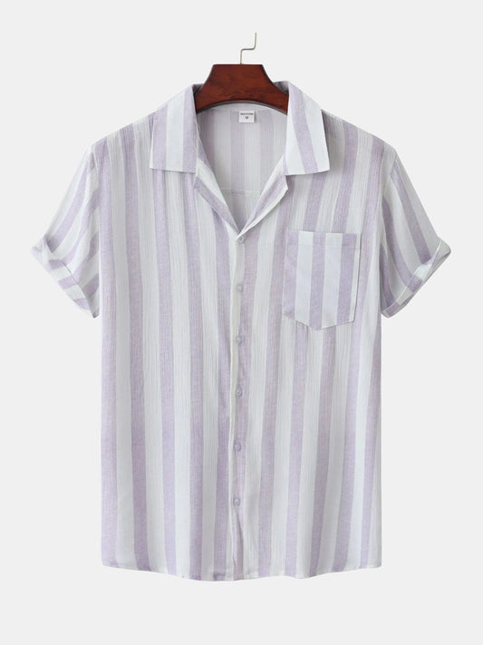 Men's Striped Short Sleeve Button-Down Shirt Trendsi