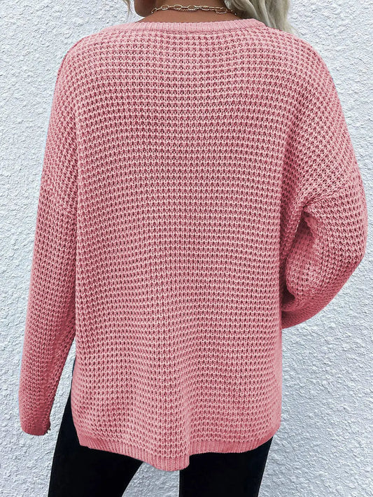 Notched Long Sleeve Sweater nicholesgifts