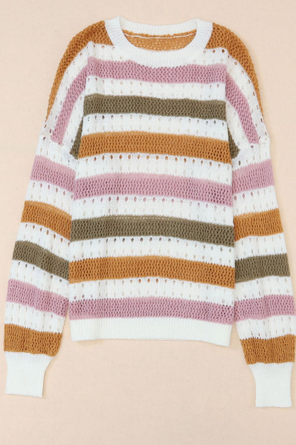 Women Striped Round Neck Hollowed Sweater NicholesGifts