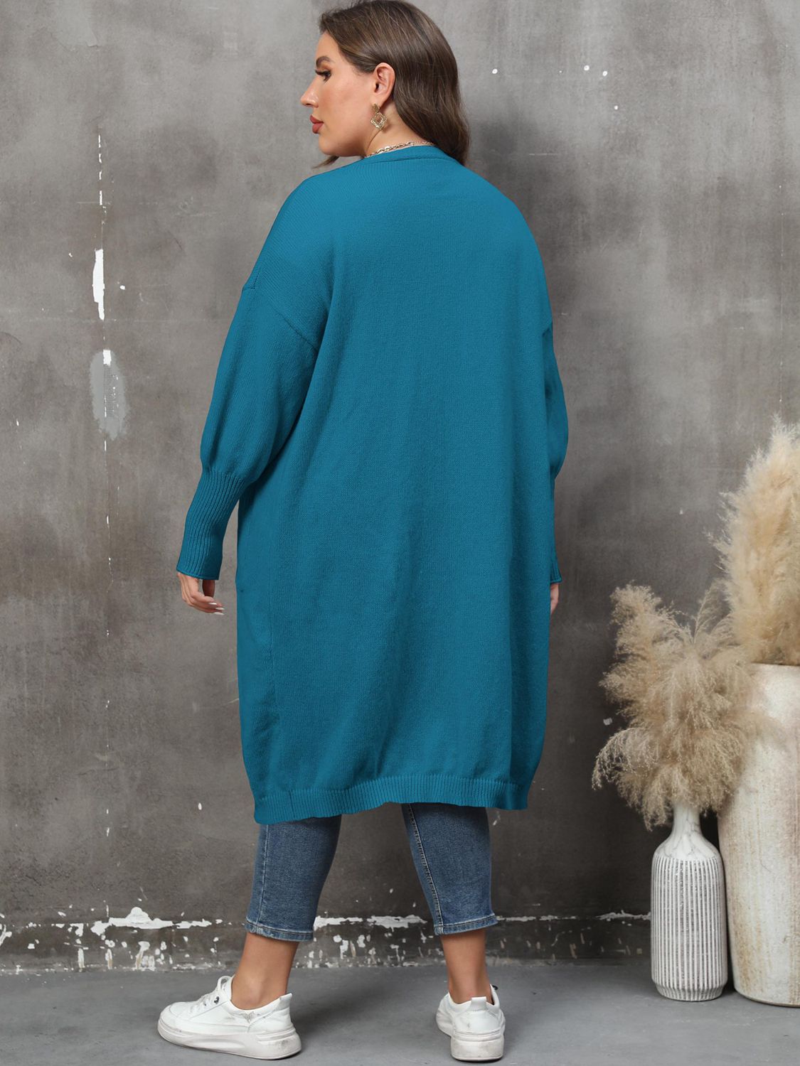 Plus Size Long Sleeve Pocketed Cardigan Trendsi