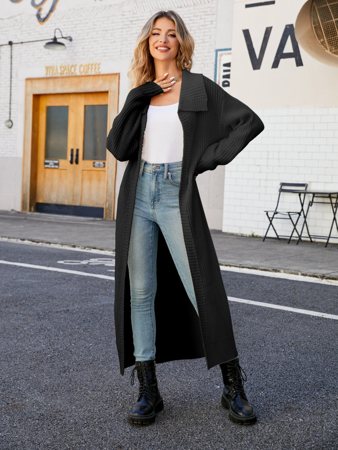 Women Full Size Collared Open Front Duster Cardigan nicholesgifts