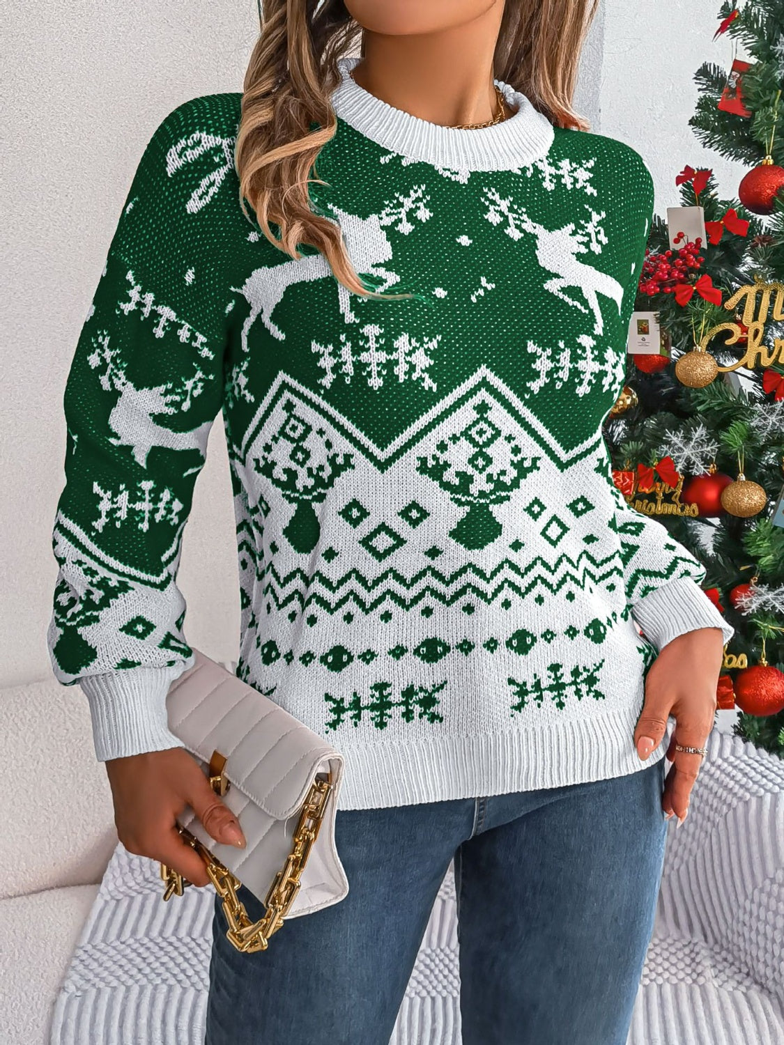 Christmas Element Round Neck Long Sleeve Sweater NicholesGifts