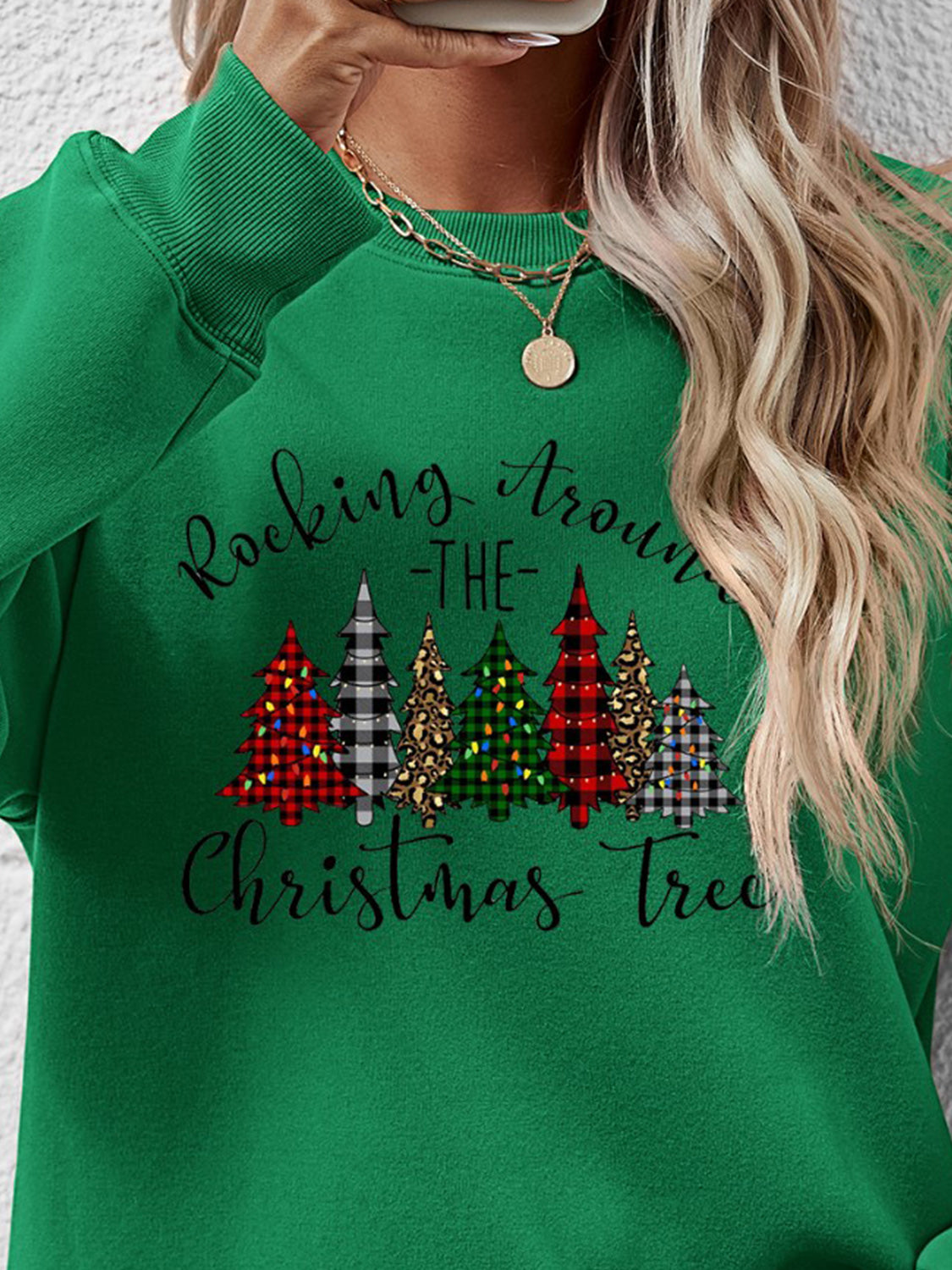 Christmas Tree Graphic Round Neck Sweatshirt NicholesGifts