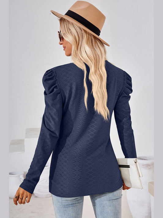Women Round Neck Puff Long Sleeve Blouse nicholesgifts