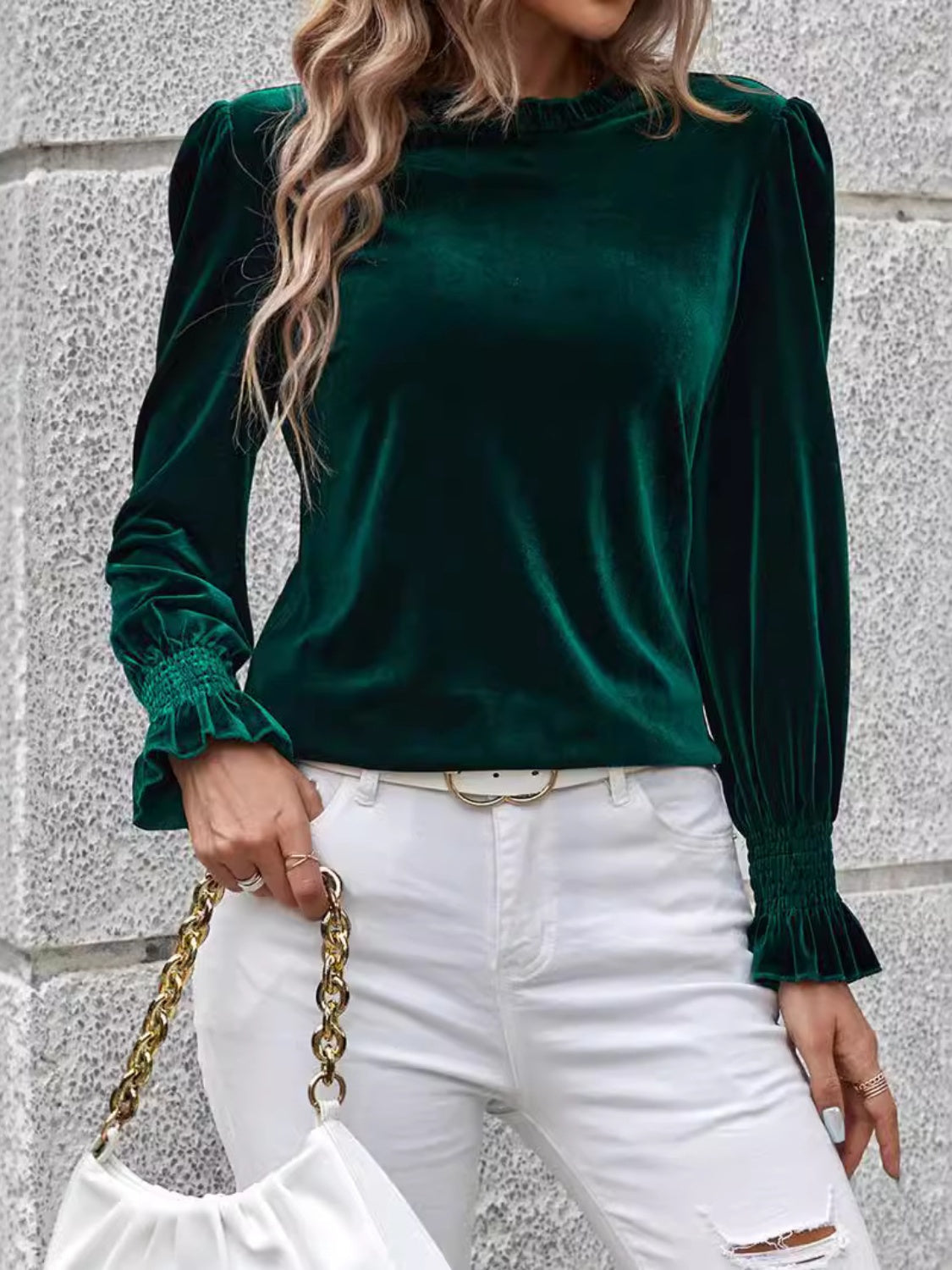NicholesGifts Women Lovelet Round Neck Flounce Sleeve Top NicholesGifts
