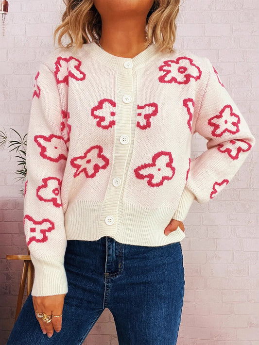 Floral Pattern Button-Up Cardigan