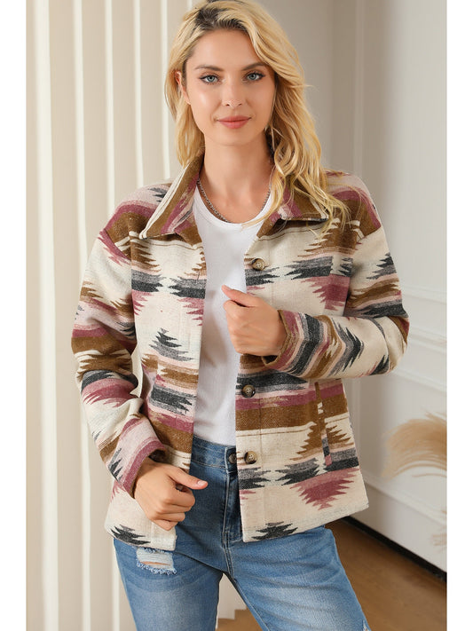 Geometric Collared Drop Shoulder Jacket