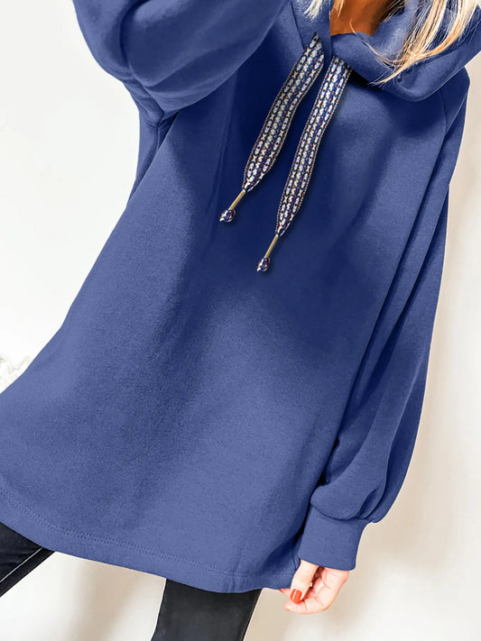 Fleece Lined Adjustable Drawstring Oversize Tunic Hoodie Trendsi