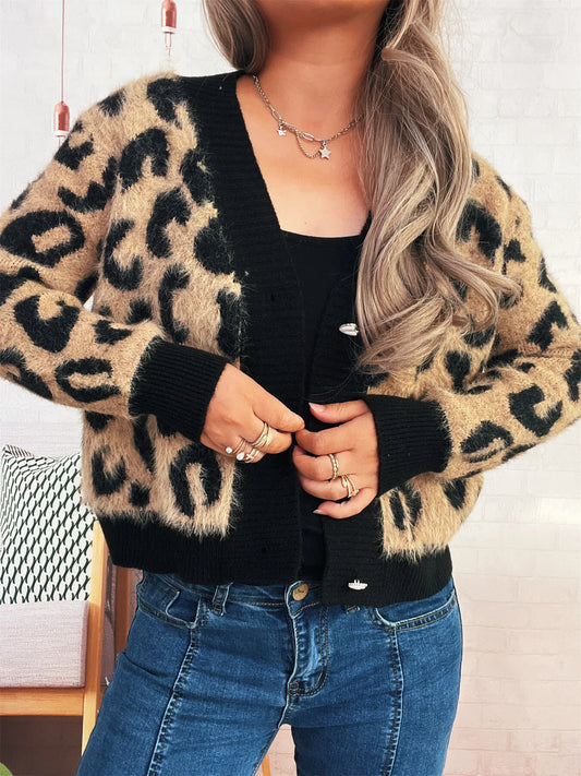 Leopard Fuzzy Button Up Cardigan
