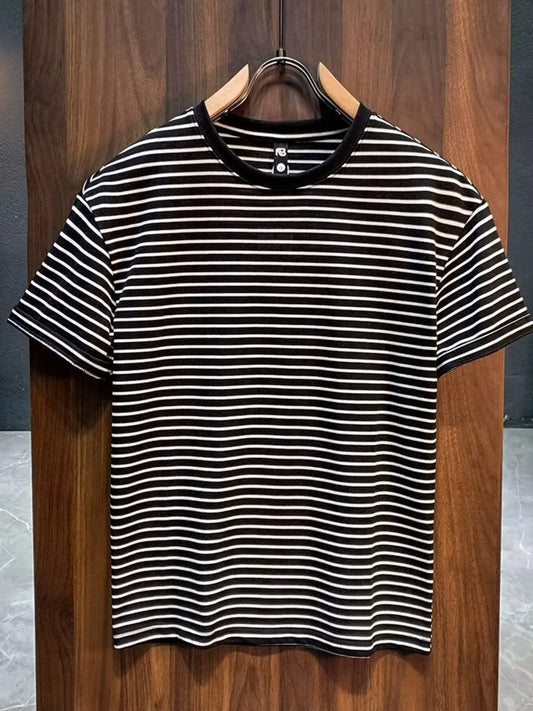 Men's Full Size Round Neck Contrast Striped T-Shirt Plus Size NicholesGifts