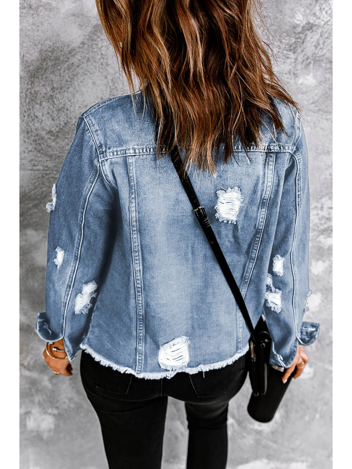 Distressed Raw Hem Denim Jacket NicholesGifts