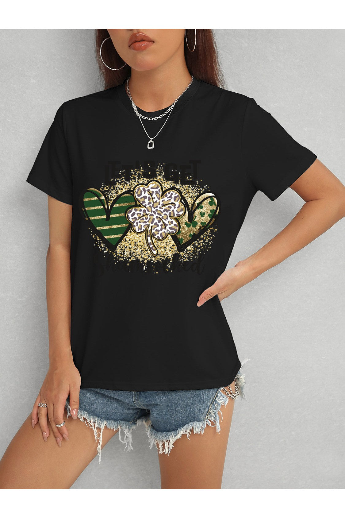 Women Lucky Clover Round Neck Short Sleeve T-Shirt NicholesGifts