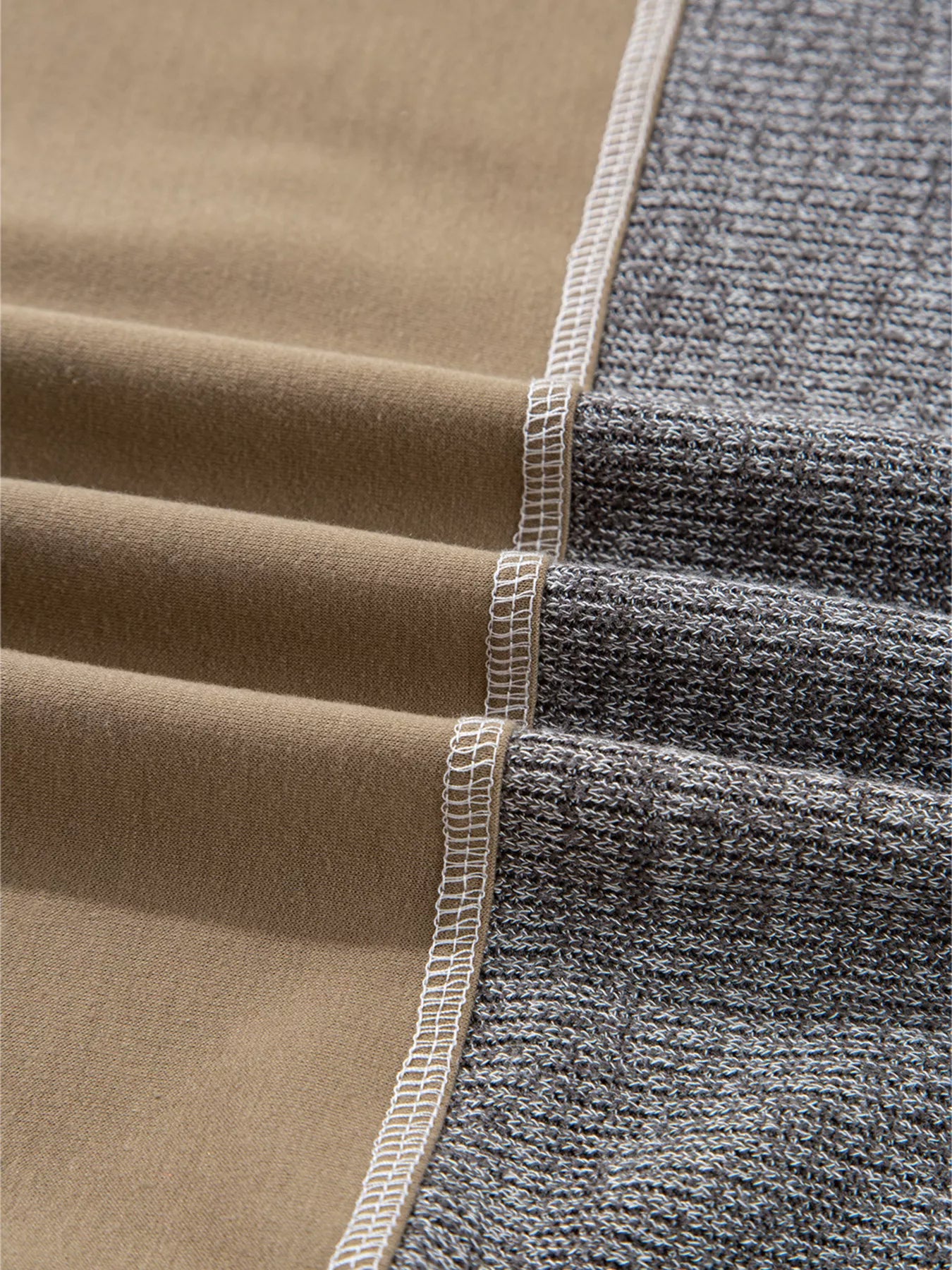 Mixed Texture Patchwork Exposed Seam Half Button Hoodie nicholesgifts