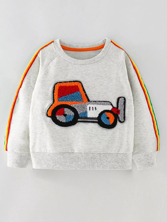Children's Cartoon Tractor Crew Neck Sweatshirt Trendsi