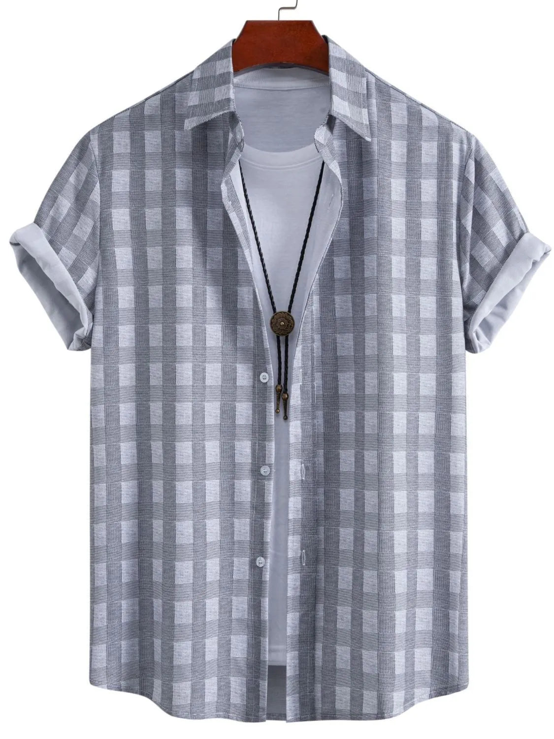 Men's Plus Size Casual Plaid Short Sleeve Button-Down Shirt Trendsi