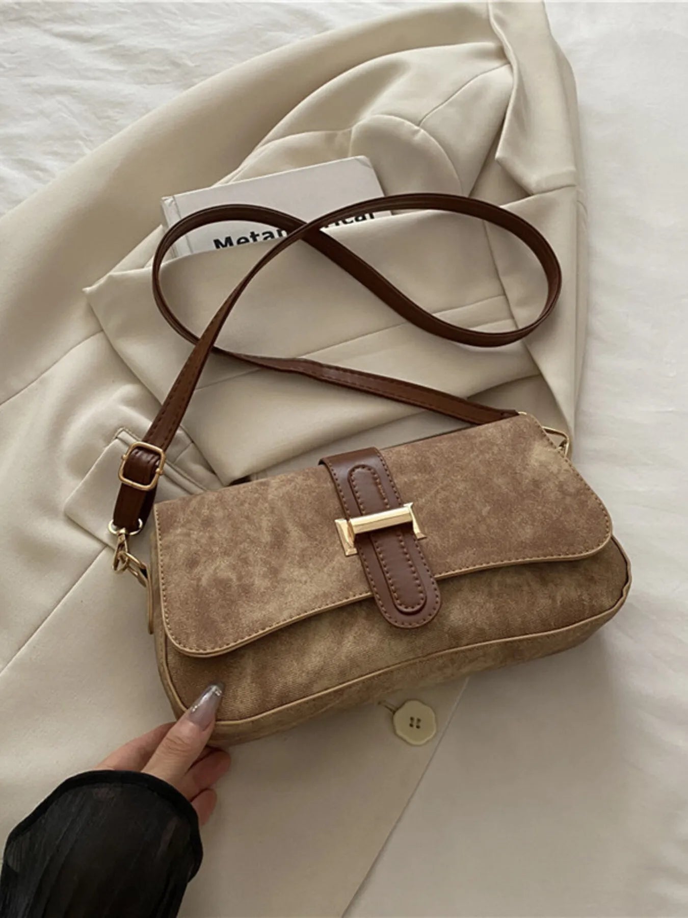 Leather Buckle Strap Crossbody Bag Trendsi