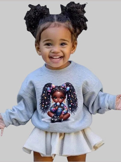 African American Toddler Girls Cute Bows Long Sleeve Crewneck Sweatshirt