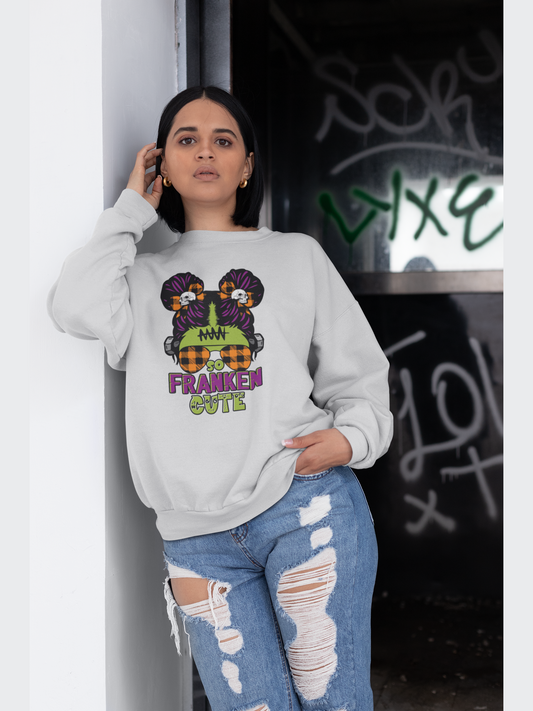Women's So Franken Cute Halloween Crewneck Sweatshirt nicholesgifts