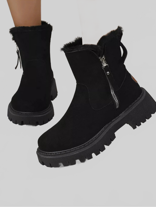 Women Fuzzy Lined Ankle Boots with Zipper NicholesGifts