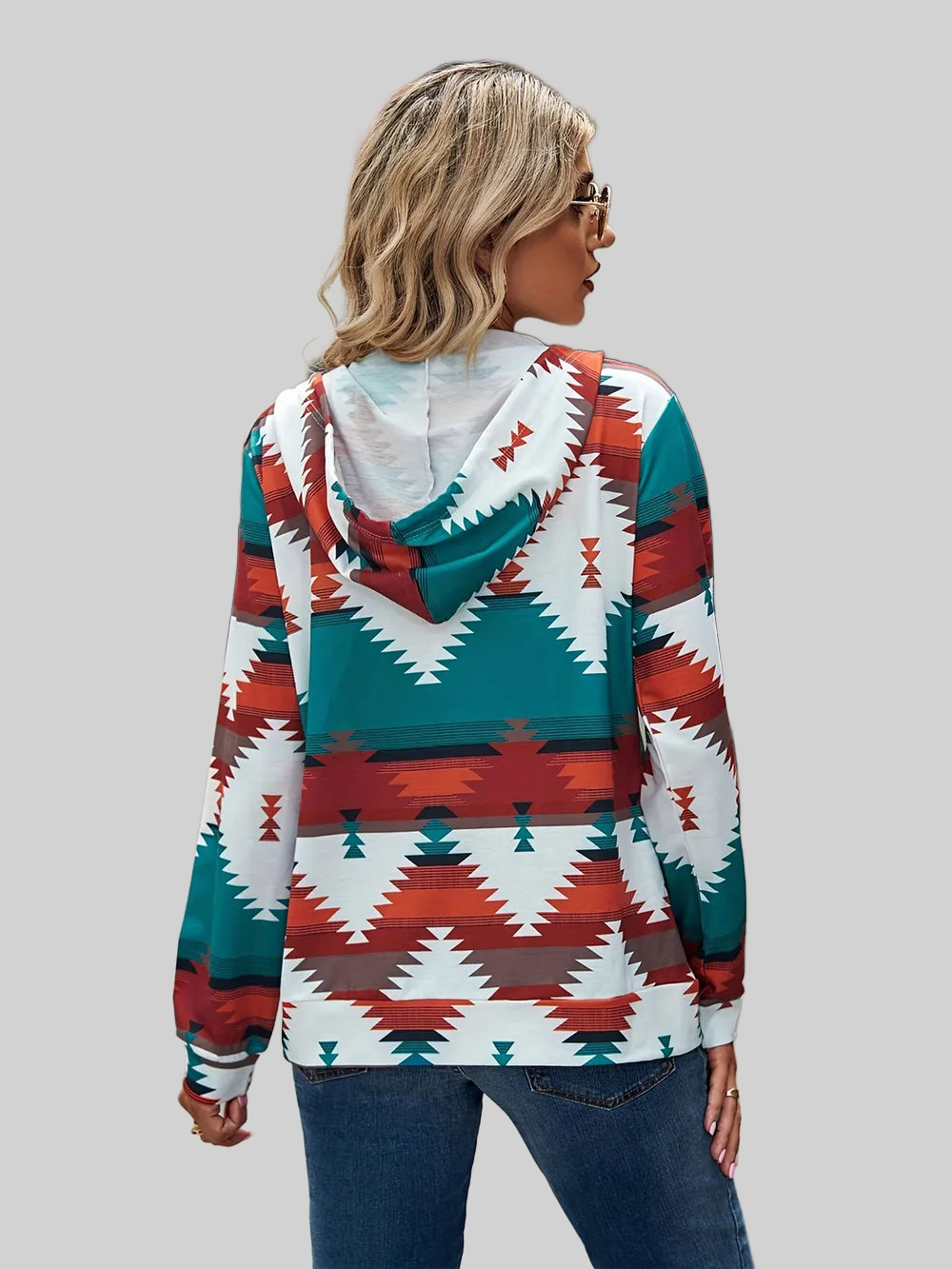 Geometric Zip Up Long Sleeve Hooded Jacket nicholesgifts