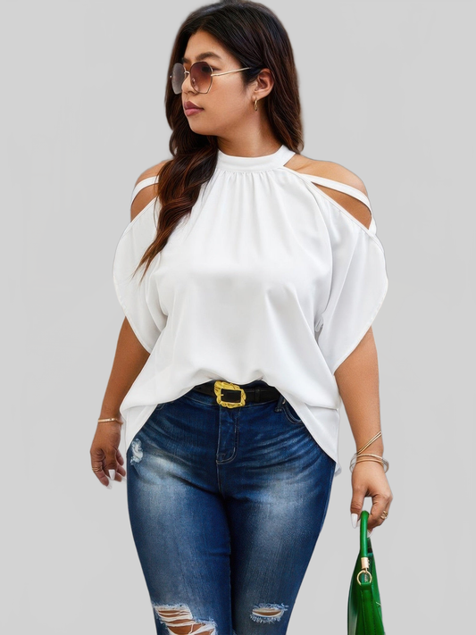 Plus Size Women Halter Open Shoulder Bat Sleeves Loose Top NicholesGifts