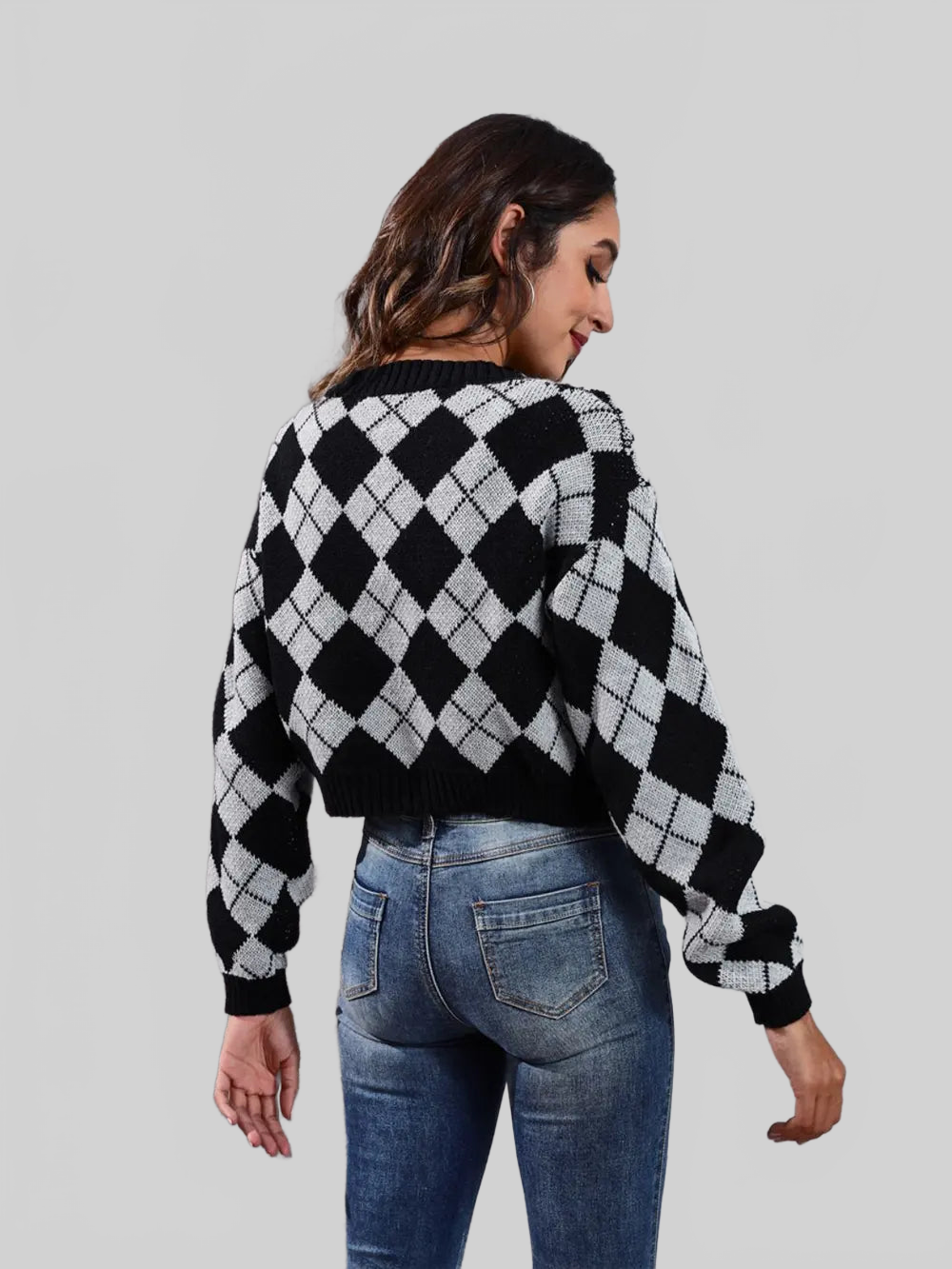 Women Geometric Button Up Long Sleeve Cardigan nicholesgifts